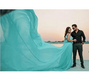 G375 (2) , Ocean Green One Shoulder Maternity Shoot Long Trail Gown, Size (All)