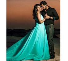 Load image into Gallery viewer, G375 (2), Ocean Green One Shoulder Prewedding Long Trail Gown, Size (All)