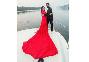 G603 (7), Red Slit Cut Semi Offshoulder Prewedding Long Trail Gown, (All Sizes)