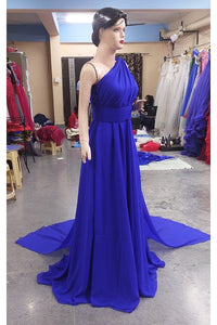 G275(2) ,Blue One Shoulder Prewedding Flair Gown, Size(All)