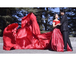 G350 (2), Wine satin Pre Wedding Shoot Gown,  Size(All)