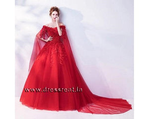 G126 (2), Red Off Shoulder Maternity Shoot Baby Shower Trail Gown, Size (XS-30 to XXL-42)