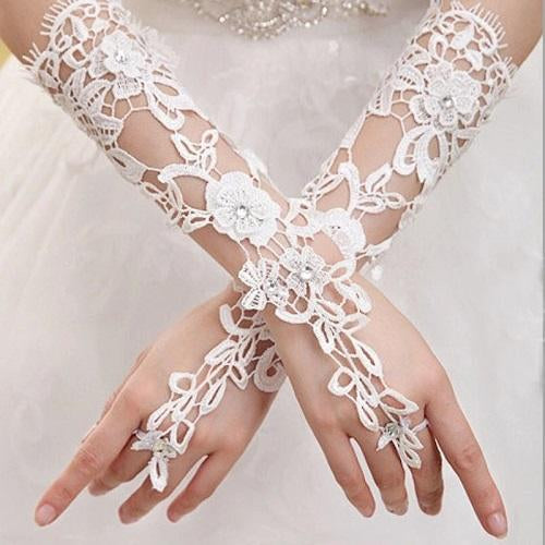 White Long Lace Gloves