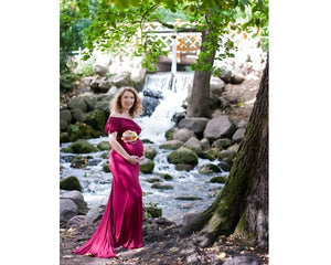 G42 (4), Long Off Shoulder Wine Maternity shoot Baby Shower dress, Size (ALL)