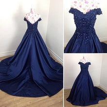 Load image into Gallery viewer, G132 (4), Navy Blue Satin Off Shoulder Trail Ball gown, Size (XS-30 to XL-40)