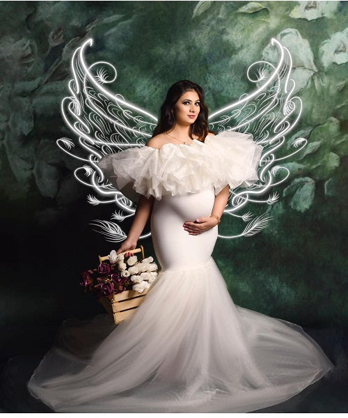 W808 (2), White  Maternity Shoot Baby Shower Trail Gown, Size (All)
