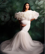 Load image into Gallery viewer, W808, White  Maternity Shoot Baby Shower Trail Gown, Size (All)