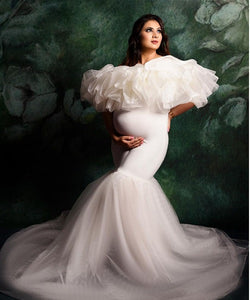 W808, White  Maternity Shoot Baby Shower Trail Gown, Size (All)