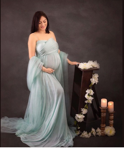 G625, Light Green Maternity Shoot Trail Gown, Size (All)pp