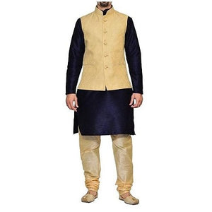 M6, Golden Jacket with Navy Blue Kurta and Gold Payjami, Size (38 to 42)