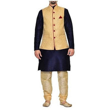 Load image into Gallery viewer, M6, Gold Jacket with Maroon Lining and Navy Blue Kurta Gold Pyjami, Size (38 to 42)