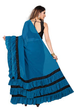 Load image into Gallery viewer, L75, Sky Blue Ruffle Saree, Size (XS-30 to L-38)