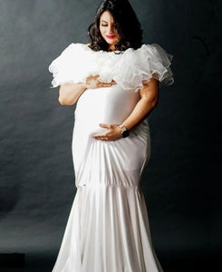 W2007 (2), White  Maternity Shoot Baby Shower Trail Gown, Size (All)