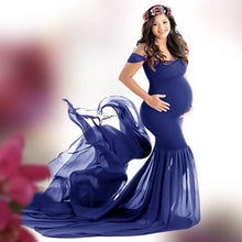 Load image into Gallery viewer, G344, Blue Maternity Shoot Baby Shower Trail Lycra Body Fit Gown, Size (All)