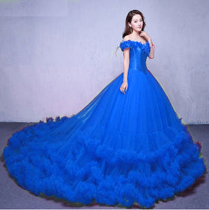 G237 (2),Luxury Royal Blue Puffy Cloud Trail Ball Gown,  Size - (XS-30 to XXL-42)