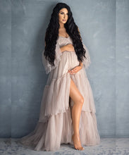 Load image into Gallery viewer, G752, Light Brown Ruffled Slit Cut Maternity Shoot Gown With Inner, Size(All)pp