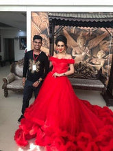 Load image into Gallery viewer, G123, Luxury Wine Puffy Cloud Trail Big Ball Gown, Size (XS-30 to L-38)