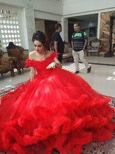 Load image into Gallery viewer, G137 (9), Luxury Red Puffy Cloud Trail Ball Gown, Size (XS-30 to xl 42)