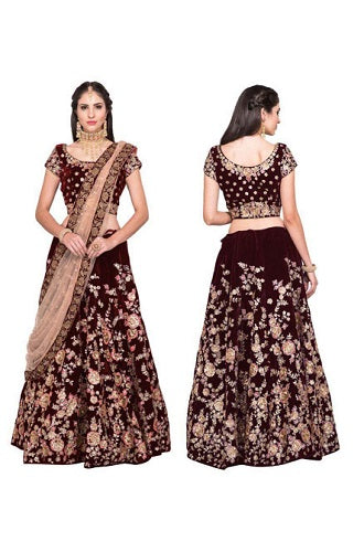 L25, Maroon Pink Embroidered Lehenga, Size (XS-30 to XL-40)