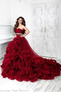 G148, Wine Off-Shoulder Cloud Trail Ball Gown, Size (XS-30 toL-38)