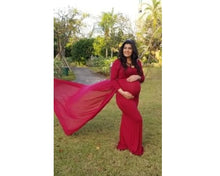 Load image into Gallery viewer, G44 (10)  Wine Red Trail  Lycra Fit Gown, Size (ALL)