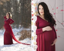 Load image into Gallery viewer, G44(10)  Wine Red Trail Lycra Body Fit Gown, Size (All Sizes)