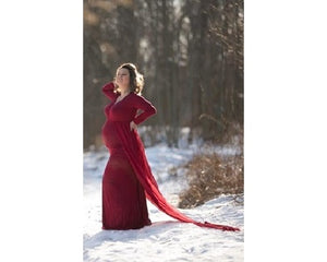G44(10)  Wine Red Trail Lycra Body Fit Gown, Size (All Sizes)