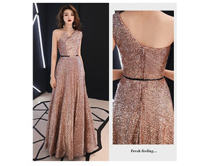G151, Rose Gold One Shoulder Cocktail Gown, Size (XS-30 to L-36),