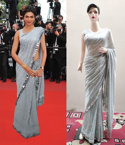 L87, Silver Party Wear  Saree, Size (XS-30 to L-38)