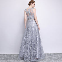 Load image into Gallery viewer, G81, Silver Long Lace Elegant Evening Dress, Size (XS-30 to L-38)