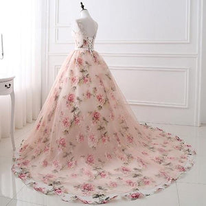 G210 (7), Light Pink Floral Prewedding Shoot Ball Trail Gown, Size (XS-30 to 4XL-48)