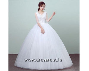 W169, White Half Sleeves Ball Gown, Size (XS-30 to XXL-44)