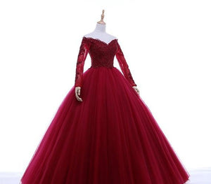 G135 (5), Wine Ball Semi off Shoulder Gown, Size (XS-30 to L-38)