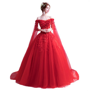 G126 (2), Red Off Shoulder Veil Trail Gown, (All)