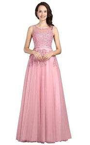 G80, Sweet Pink Lace Beading Long Gown, Size (XS-30 to L-38)