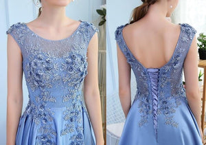 G73, Sky Blue Satin Flower Maternity Prom Trail Baby Shower Gown, Size (XS-30 to XXL-44) Evening Gown dressstyleicon 