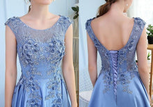 Load image into Gallery viewer, G73, Sky Blue Satin Flower Prom Gown, Size (XS-30 to XXXL-46)