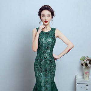 G78, Green Lace Tube Mermaid Gown, Size (XS-30 to L-36)