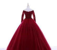 Load image into Gallery viewer, G135 (5), Wine Ball Semi off Shoulder Gown, Size (XS-30 to L-38) Ball Gown dressstyleicon 