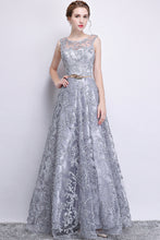 Load image into Gallery viewer, G81, Silver Long Lace Elegant Evening Dress, Size (XS-30 to L-38)