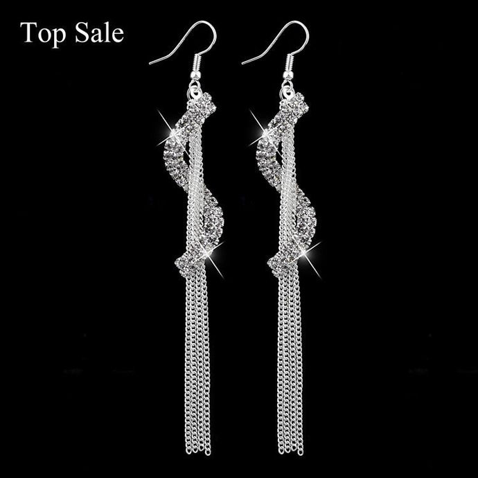 S-Shape Long Drop Luxury Vintage Austrian Crystal Tassel Earrings