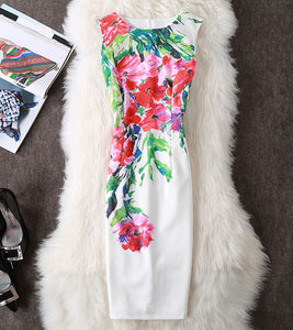 Sleeveless Floral Print Vestidos Party Dress,Size (XS-30 to L-38)