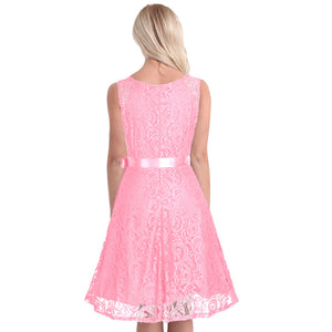 V Neck Floral Lace Knee-Length Cocktail Party Dress,Size (XS-30 to L-38)