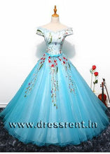 Load image into Gallery viewer, G150 (2), Sky Blue Floral Ball Gown, Size (XS-30 to L-36)