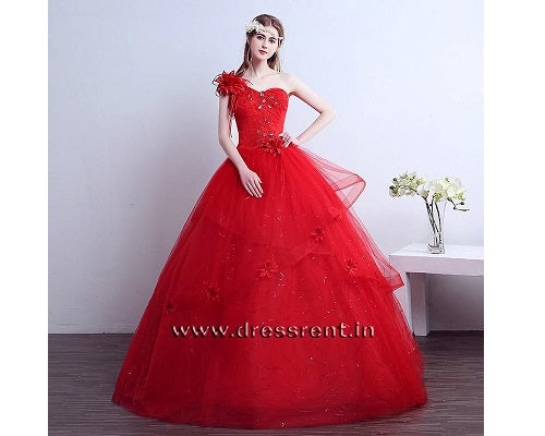 Buy Enthralling Red Color Full Stitched Georgette Embroidered Work Wedding  Wear Gown Dupatta