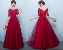 Load image into Gallery viewer, G183,(5) Wine Lace Half Sleeves Prewedding Shoot Infinity Long Trail Gown, Size (XS-30 to XL-40)