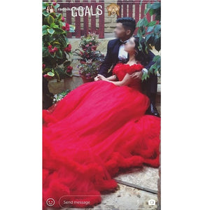 G137 (9), Luxury Red Puffy Cloud Trail Ball Gown, Size (XS-30 to xl 42)