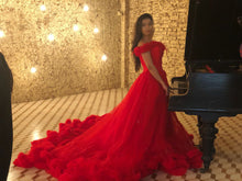 Load image into Gallery viewer, G137 (9), Luxury Red Puffy Cloud Trail Ball Gown, Size (XS-30 to xl 42)