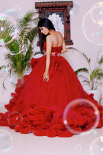 Load image into Gallery viewer, G148, Wine Off-Shoulder Cloud Trail Ball Gown, Size (XS-30 toL-38)