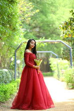 Load image into Gallery viewer, G135 (5), Wine Ball Semi off Shoulder Gown, Size (XS-30 to L-38) Ball Gown dressstyleicon 